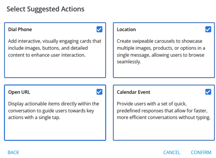 select suggested actions modal